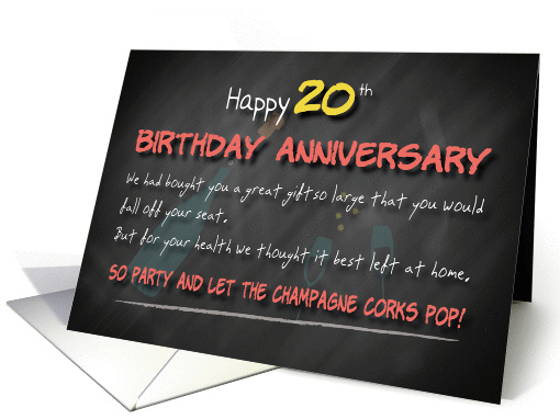 Champagne corks pop 20th Birthday Anniversary card (1179956)