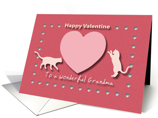 Cats Hearts Wonderful Grandma Red and Pink Happy Valentine card