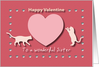 Cats Hearts Wonderful Sister Red and Pink Happy Valentine card