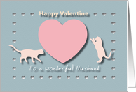 Cats Hearts Wonderful Husband Blue and Pink Happy Valentine card