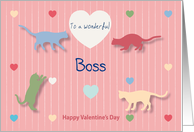 Cats Colored Hearts Wonderful Boss Valentine’s Day card