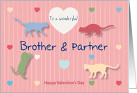 Cats Colored Hearts Wonderful Brother and Partner Valentine’s Day card