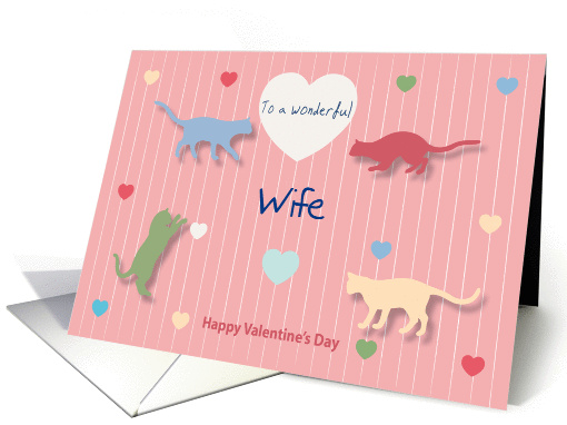 Cats Colored Hearts Wonderful Wife Valentine's Day card (1188310)