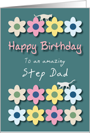 Amazing Step Dad Cats and Flowers Birthday card