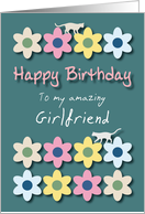 Amazing Girlfriend Cats and Flowers Birthday card