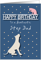 Fantastic Step Dad Birthday Golden Star Cat and Dog card