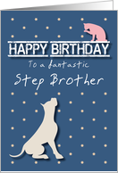 Fantastic Step Brother Birthday Golden Star Cat and Dog card