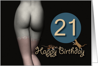21th Birthday Sexy Girl with Stockings and playing Cats card