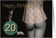 20th Birthday Sexy Girl with Small Colored Shirt and Cats card