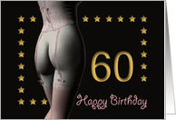 60th Birthday Sexy Girl with Golden Stars Pink Corset and Stockings card