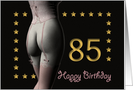 85th Birthday Sexy Girl with Golden Stars Pink Corset and Stockings card