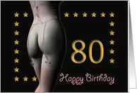 80th Birthday Sexy Girl with Golden Stars Pink Corset and Stockings card