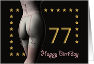 77th Birthday Sexy Girl with Golden Stars Pink Corset and Stockings card