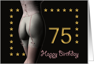 75th Birthday Sexy Girl with Golden Stars Pink Corset and Stockings card