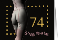 74th Birthday Sexy Girl with Golden Stars Pink Corset and Stockings card