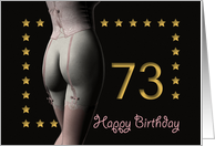 73rd Birthday Sexy Girl with Golden Stars Pink Corset and Stockings card