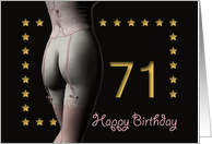 71st Birthday Sexy Girl with Golden Stars Pink Corset and Stockings card