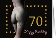 70th Birthday Sexy Girl with Golden Stars Pink Corset and Stockings card