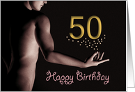 50th Sexy Boy Birthday Golden Stars Black and White card
