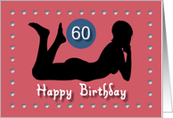 60th Sexy Girl Birthday Silhouette Black Blue Red Hearts card