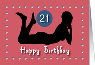 21st Sexy Girl Birthday Silhouette Black Blue Red Hearts card