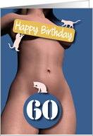 60th Sexy Girl Birthday Blue and Pink Cats card