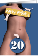 20th Sexy Girl Birthday Blue and Pink Cats card
