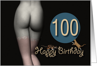 100th Birthday Sexy Girl with Stockings and playing Cats card