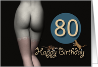 80th Birthday Sexy Girl with Stockings and playing Cats card
