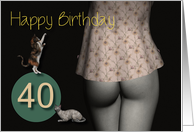 40th Birthday Sexy Girl with Small Colored Shirt and Cats card