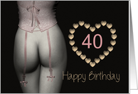 40th Sexy Birthday Corset Flowers Lingerie Golden Stars card