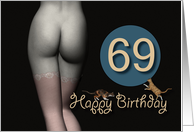 69th Birthday Sexy Girl with Stockings and playing Cats card