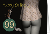 99th Birthday Sexy Girl with Small Colored Shirt and Cats card