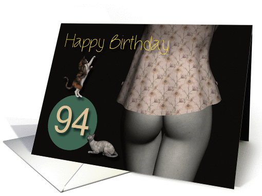 94th Birthday Sexy Girl with Small Colored Shirt and Cats card