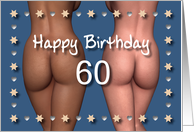 60th Sexy Birthday Buttock Stars and Hearts card