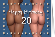20th Sexy Birthday Buttock Stars and Hearts card