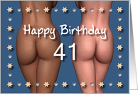 41st Sexy Birthday Buttock Stars and Hearts card