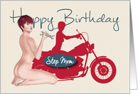 Naughty Pin Up with Motorcycle Birthday for Step Mom card