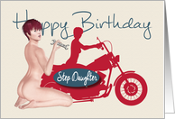Naughty Pin Up with Motorcycle Birthday for Step Daughter card
