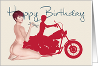 Naughty Pin Up with Motorcycle Birthday card