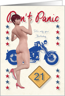 Don’t Panic Pin Up with Motorcycle for 21st Birthday card