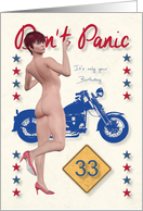 Don’t Panic Pin Up with Motorcycle for 33rd Birthday card