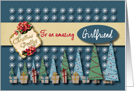 Christmas Greetings with Trees and presents to Girlfriend card