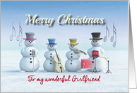 Christmas Music playing Snowmen for Girlfriend card