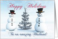 Snowmen and Christmas Tree for Husband card