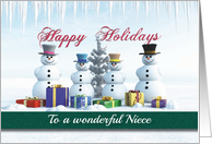 Happy Holidays Presents Snowmen and Tree for Niece card