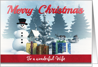 Christmas Snowman with Presents and Tree for Wife card
