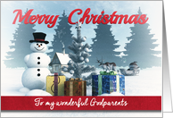 Christmas Snowman with Presents and Tree for Godparents card