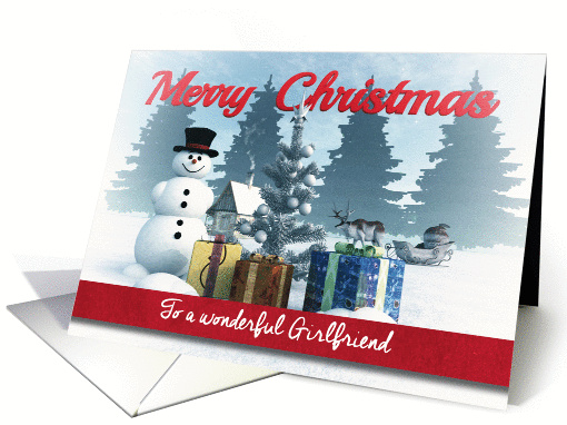 Christmas Snowman with Presents and Tree for Girlfriend card (1296762)