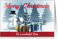 Christmas Snowman with Presents and Tree for Boss card